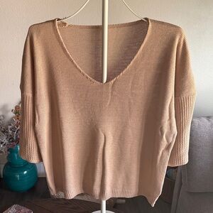 Classic V-Neck Knit Sweater - Beige